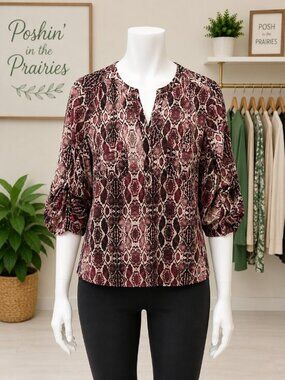 4 for $25 ❤️ Burgundy Snakeskin Print Roll Tab Blouse | Size 1X ❤️